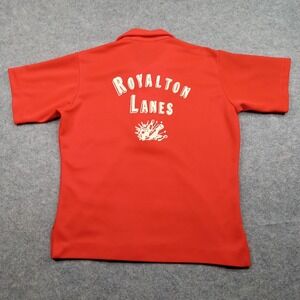 Vintage‎ King Louie Bowling Shirt Mens Medium Red Pocket Royalton Lanes Made USA